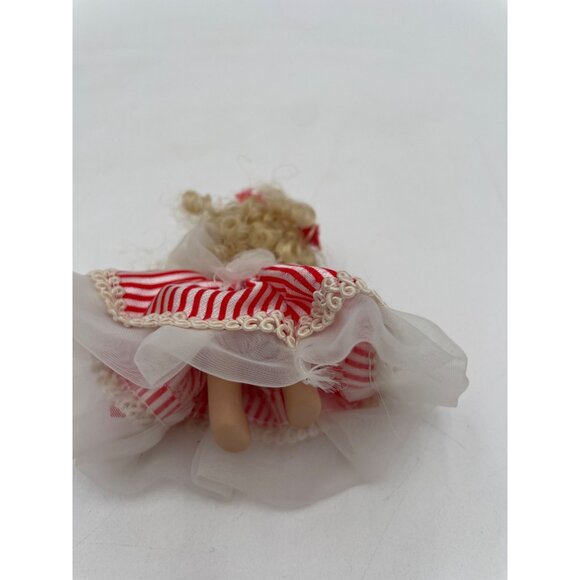 Vintage Blonde Porcelain Doll In Red & White Striped Dress With Tulle - Picture 5 of 5